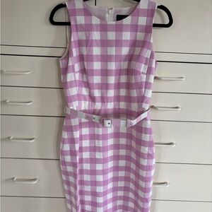 Pink and White Gingham Sheath Dress with Belt